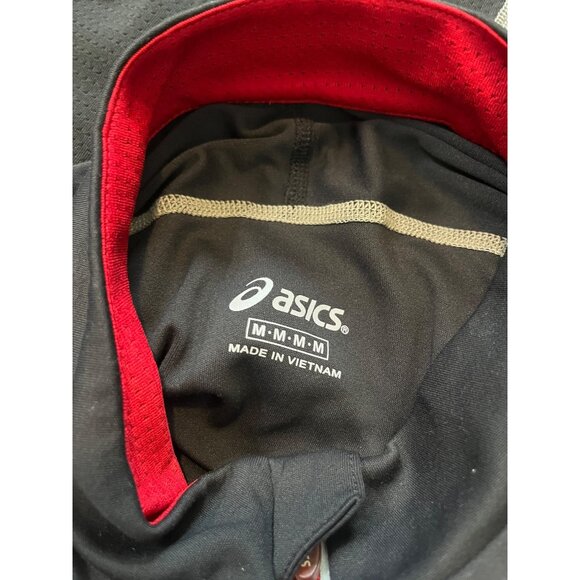 Asics Mens Medium Quarter Zip Long Sleeve Running Shirt Black Red Spellout Logo - Picture 6 of 8